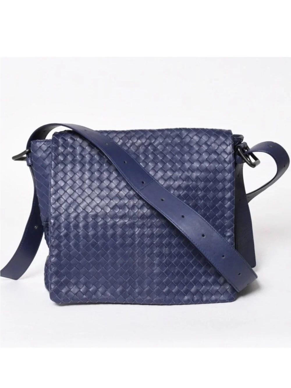 Bottega Veneta Blue Woven Leather Crossbody Messenger Bag - vintage